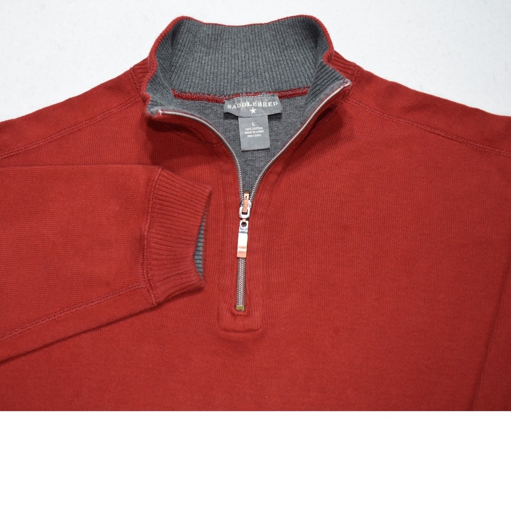 Saddlebred Mens Large Red 100% Cotton Quarter Zip Pullover Sweater Mock Neck